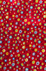 TURQUOISE & YELLOW FLOWERS ON RED– 1 YARD