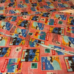 Joann Snuggle Fabric Havana Miami Travel Vacay Pink Flannel Cotton 40″x 5.75 yds