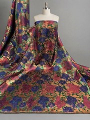 Red Copper Blue Green Jacquard Metallic Brocade Fabric 58” Width By The Yard