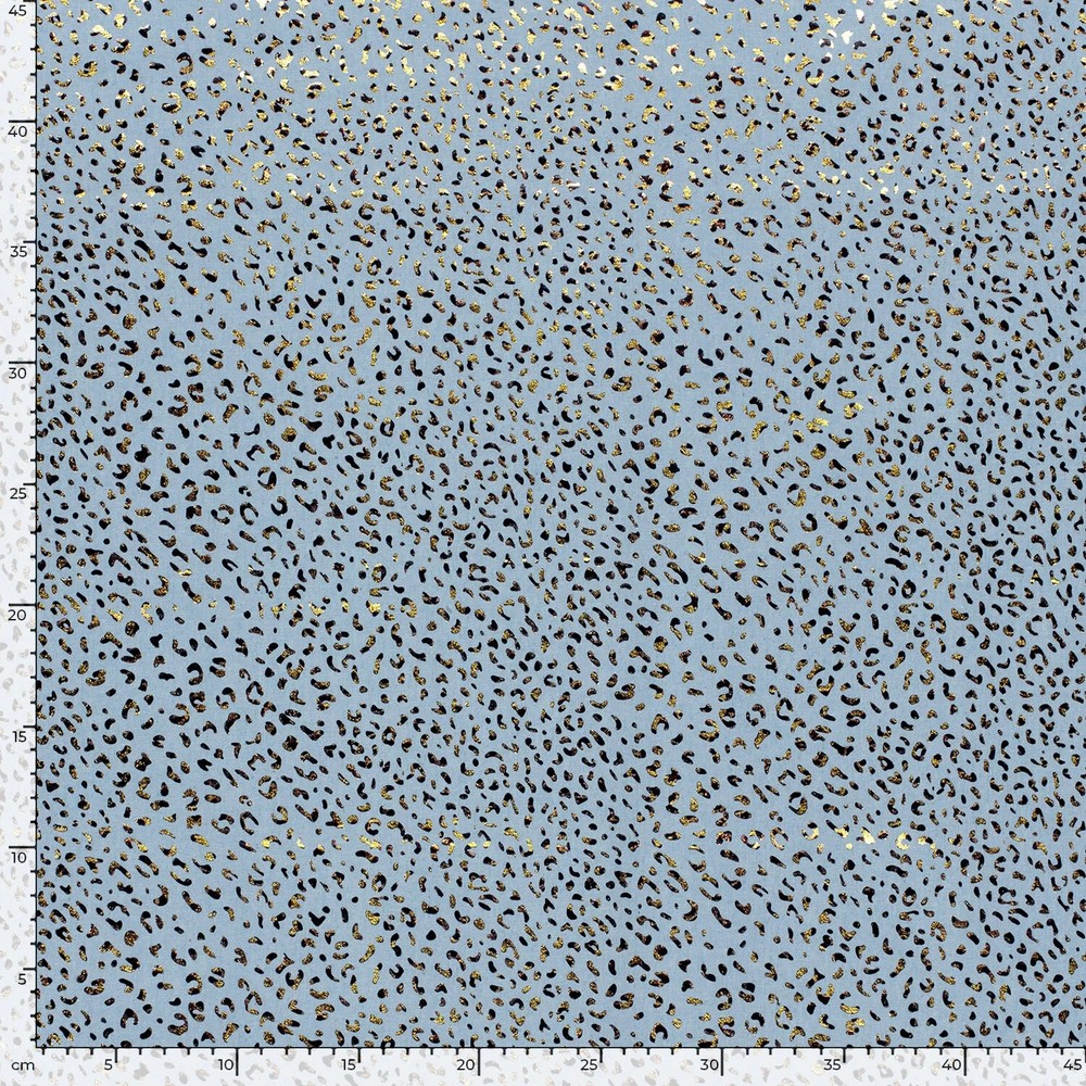 1M X 1.48M Jeans Fabric Foil Print Light Blue Leopard Pattern Gold