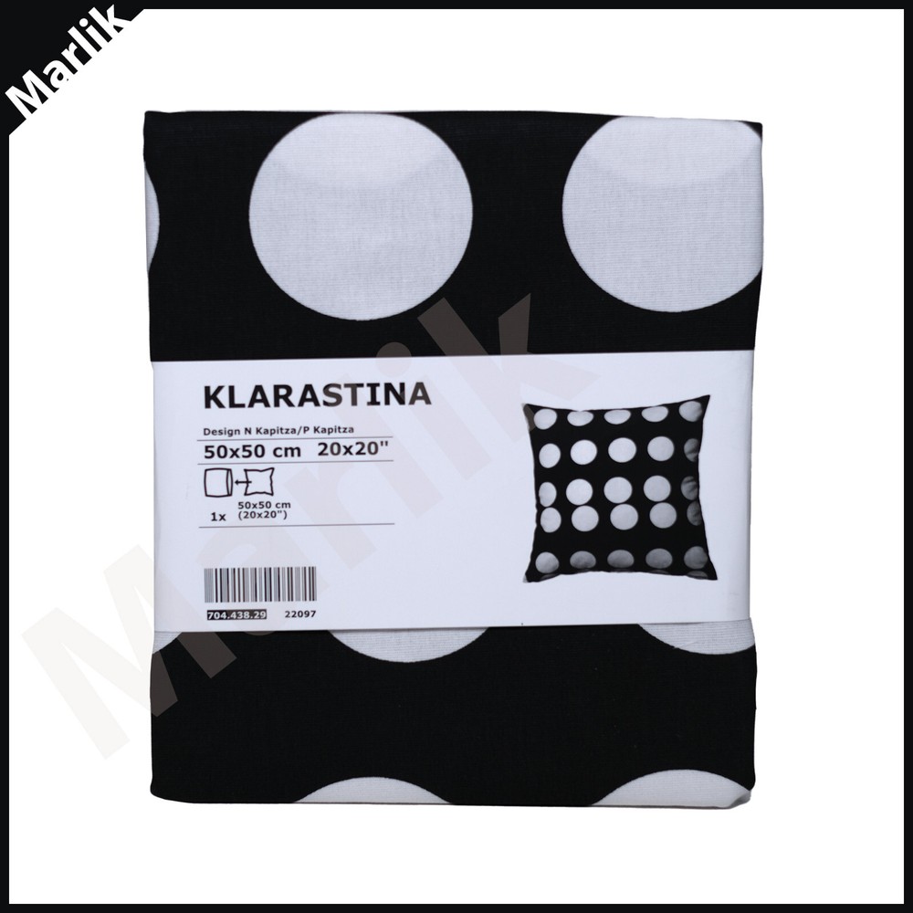 NEW Ikea KLARASTINA Pillow Cushion Cover 20″ x 20″ Black/White Polka Dot