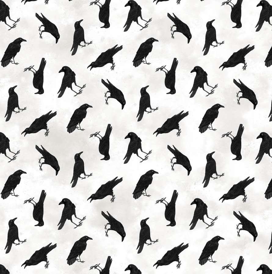 Northcott – Spellbound – Tossed Crows – White/Multi, Fabric BTY