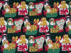 2/3 Yd Vintage Christmas Cats Kittens Fabric Traditions Cotton Fabric 24″ X 44″