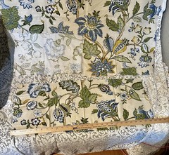 2pc Blue Floral Textured Upholstery Fabric 54”x36”Wide w/ONE Selvage+12”x29”