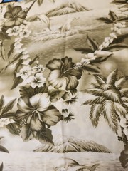 2 Yards Tropical Olive Green White Dolphins Hibiscus Island 100% Cotton