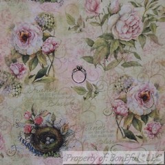BonEful FABRIC FQ Cotton Quilt Pink Cherry Tree Farm House Bird Flower Butterfly