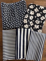 Vintage Fabric Lot Black White Hampton Floral Stripe Daisy Remnants Quilt 9+ YDS