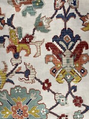 0.7 Yard Of Tapestry Red Teal Jane Churchill Embroidered Linen Drapery Remnant