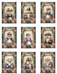 Vintage Victorian Dressed Hedgehogs MULTI-SIZE SET Cotton Fabric Quilt Blocks
