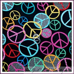 BonEful Fabric FQ Cotton Quilt Rainbow Girl Boy Peace Sign Hippie Gothic Retro S