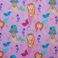 BonEful Fabric FQ Cotton Quilt Flannel Pink Mermaid Princess Sea Horse Star Fish