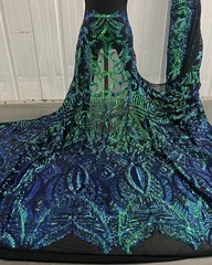 Green Blue Black Iridescent 4way stretch sequins fabric 50” Width 1 Yard