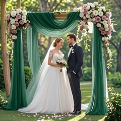 6.7 Yards Dark Green Sheer Wedding Arch Draping Fabric Chiffon 29 Inch x 20ft