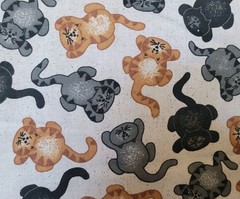 Cat Print Fabric 45″ x 108″ Cotton Blend Novelty Cats Gray Black Orange 3.75 Yds