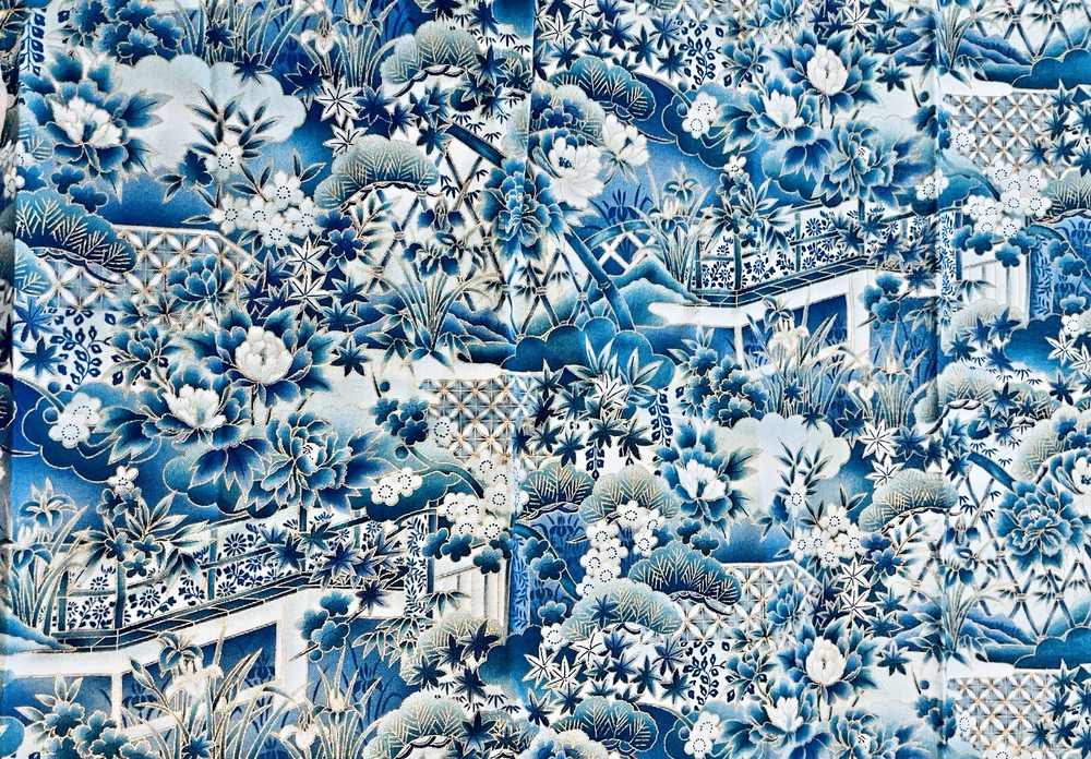 Japanese Landscape by Hoffman International Shades of Blue w/ Metallic 23″x11″