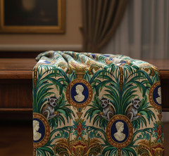 Lemurs and classical coin Printed Upholstery Fabric By the Yard
