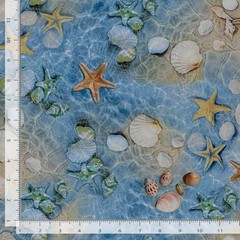 Beach Water Seashell Starfish Fabric By Yard CD3871 Cotton Timeless Treasures
