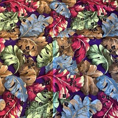 Renaissance Leaf Large Print Magenta Purple Brown Blue David Wolverson 1 Y