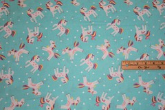 Unicorn Magic Aqua Unicorn Love Pearlized Print Cotton Fabric 1/2 Yard #9798-04