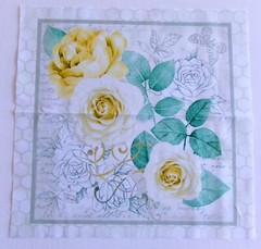 Cotton Fabric Pic F Yellow White Flowers Square is 10 1/4″ L x 10″ W Cream Bkg