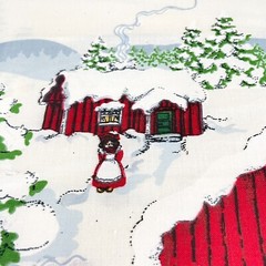 Vintage Christmas Double Border Santa & Vintage Children Cotton 1.5 yards x 59″
