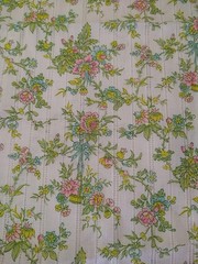 REMNANT Vintage Dimity Pink Blue Green Florals Vines on White Fabric 22 x 21″ +
