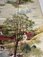 Vintage United Fabrics Silk Blend Scenic Slub Fabric Remnant Country Scene 44×30