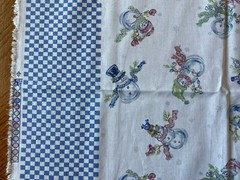 TAF FABRIC~Border Winter Snowmen~CHECKERED~Christmas~BLUE WHITE~Snowflakes~46×75