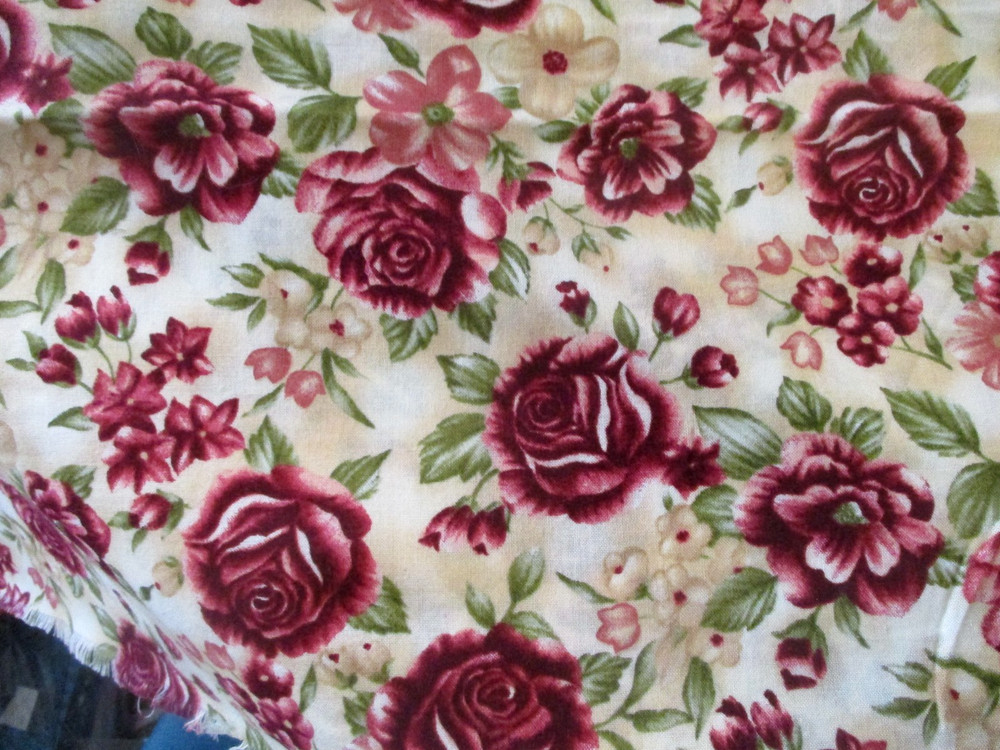 4-1/3 YD BURGANDY ROSES FLORAL “MISTY GARDEN” 100% COTTON OOP
