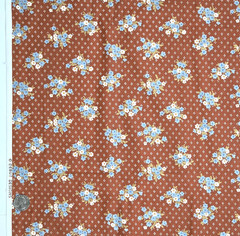 VTG Nosegays On Birdseye Blue White On Rust Debut Designs Cotton Fabric 2.7 YDS