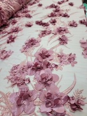 Mauve Bridal 3d Lace Beaded 3d Floral Flowers Satin Embroidered Beads Mesh