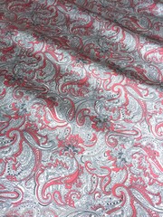 Paisley Print NON-STATIC Viscose Satin Feel Material Fabric BTY – Burgundy Ivory