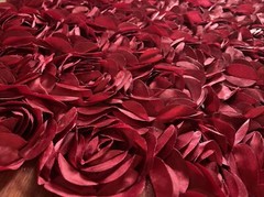 Burgundy Rosette Peony 3D Embroidery Satin Flowers Floral Mesh Fabric By yard