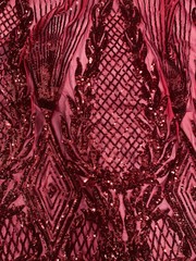 Francesca BURGUNDY Vines and Diamonds Pattern Sequins on Mesh Lace Fabric by th