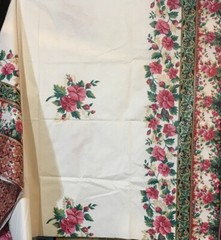 Pink Red Flowers White Background Border Cotton Fabric For Tablecloth Chintz 2 Y