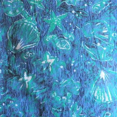 5.25 YARDS Nautical Sea Shell Coral Starfish Fabric Design in Germany Aqua Blue