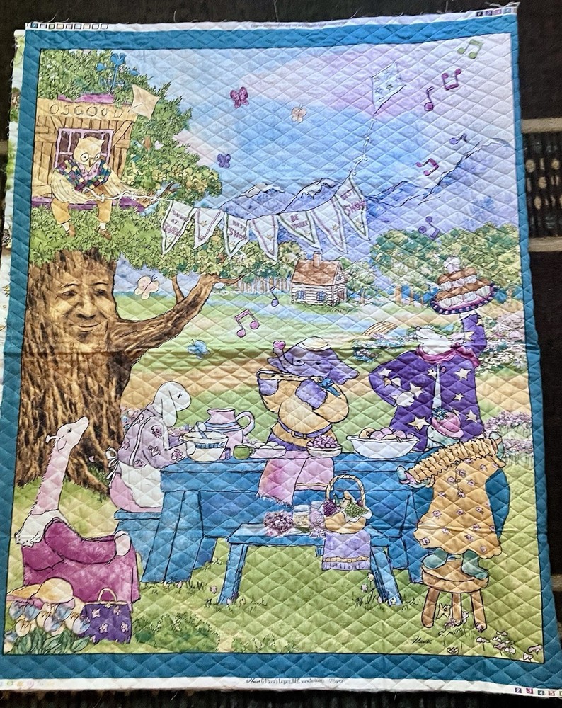 VTG “Birthday Owl & Talking Tree” by Flavia Weedn Pre Quilted Panel Crib Quilt