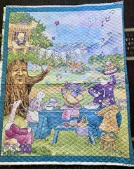 VTG “Birthday Owl & Talking Tree” by Flavia Weedn Pre Quilted Panel Crib Quilt