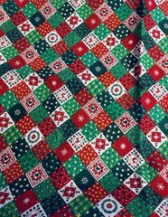 VTG Cranston Diagonal Patchwork Christmas 1 inch Square Cheater Quilt BTFQ
