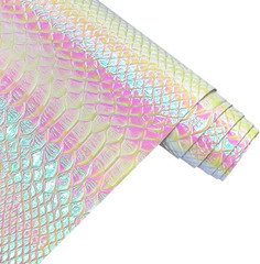 30X135Cm Holographic Crocodile Skin Vinyl, Iridescent White Alligator Faux