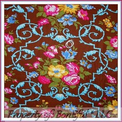 BonEful FABRIC FQ Cotton Quilt Pink Brown FLOWER Blue Rose Bohemian Ethnic Print