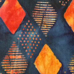 1 Yard Beautiful Unique Batik Fabric Orange & Royal Blue Harlequin Diamonds QSQ