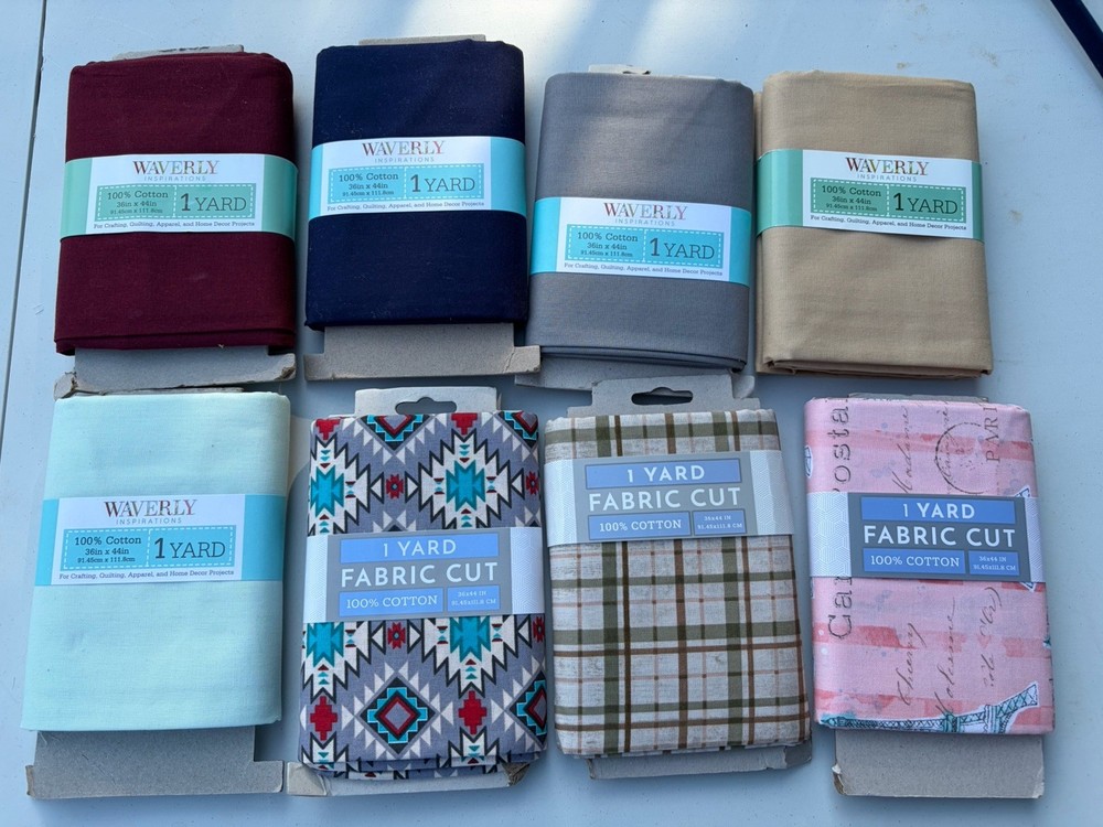 8 Piece Bundle- 5 Waverly -Packaged 100% Cotton 1 Yard Fabric 36” X 43″ Ea + 3