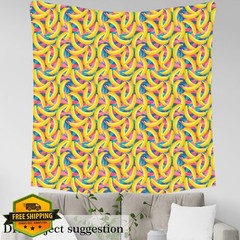 Manfei Banana Pattern Fabric Yellow Pink 1 Yard
