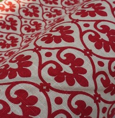 Mill Creek Fabric BTY Red Damask Scroll Soil Repellent Cotton Blend 55″