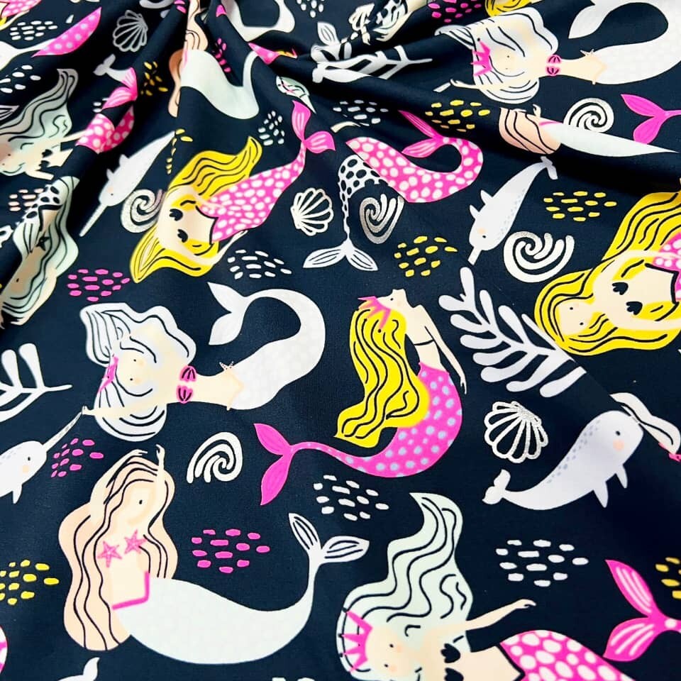 Spandex Fabric Mermaids Print 4-way Stretch 60″ wide Swimsuit By the Yard