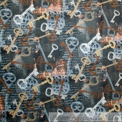 BonEful Fabric FQ Cotton Quilt VTG Gray Cream White Gold KEY Gothic Ethnic Tone