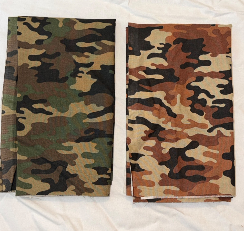 HALF YARD 100% cotton fabric by the HALF yard 18 x 44 Camo Green Brown 2 pc