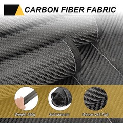 Black Carbon Fiber Fabric Cloth Sheet 2×2 Twill Weave 3K 220g 2 FT x 8 Inch