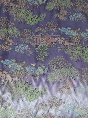 Japanese Brocade Fabric Satin Lavendar Pagoda Dress Kimono Vintage US SELLER